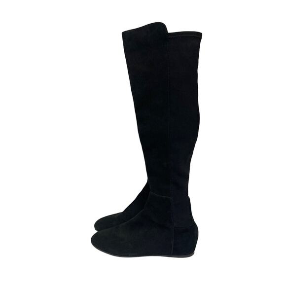 STUART WEITZMAN Black Suede Hidden Mainline Stretch Wedge Knee-High Boots 37.5 - Picture 10 of 12